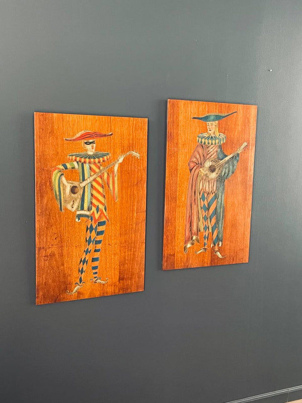 Pair of Mid-Century Modern Mosaic Jesters Wall Art, c.1960’s