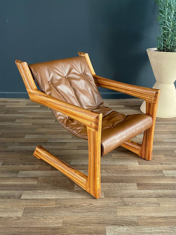 Mid-Century Modern Cantilever Zebra Wood & Leather Lounge Chair c.1970’s