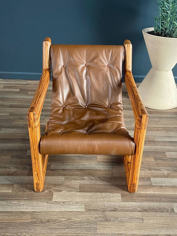 Mid-Century Modern Cantilever Zebra Wood & Leather Lounge Chair c.1970’s