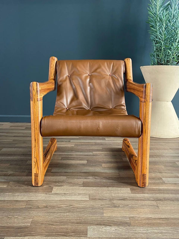 Mid-Century Modern Cantilever Zebra Wood & Leather Lounge Chair c.1970’s