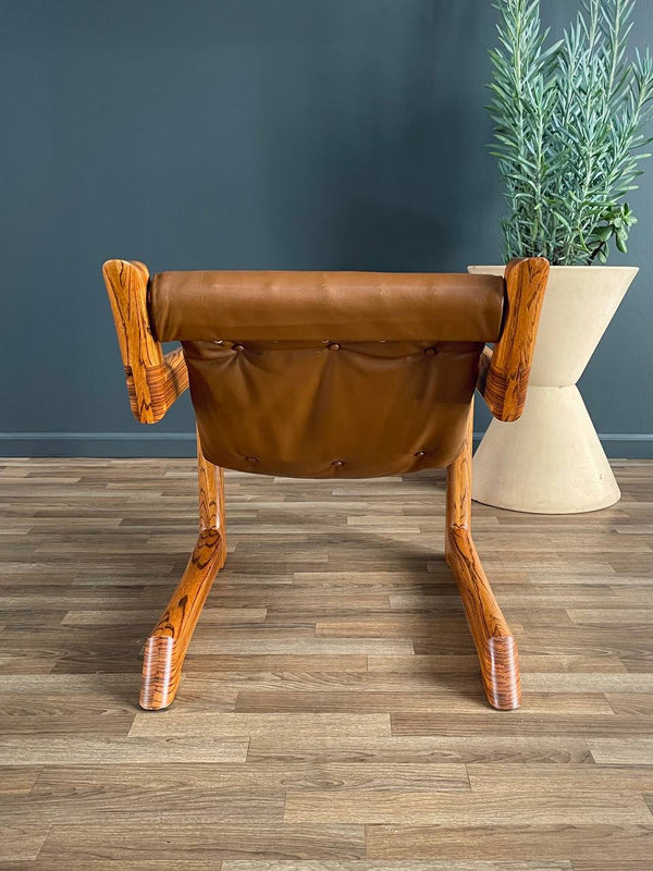 Mid-Century Modern Cantilever Zebra Wood & Leather Lounge Chair c.1970’s