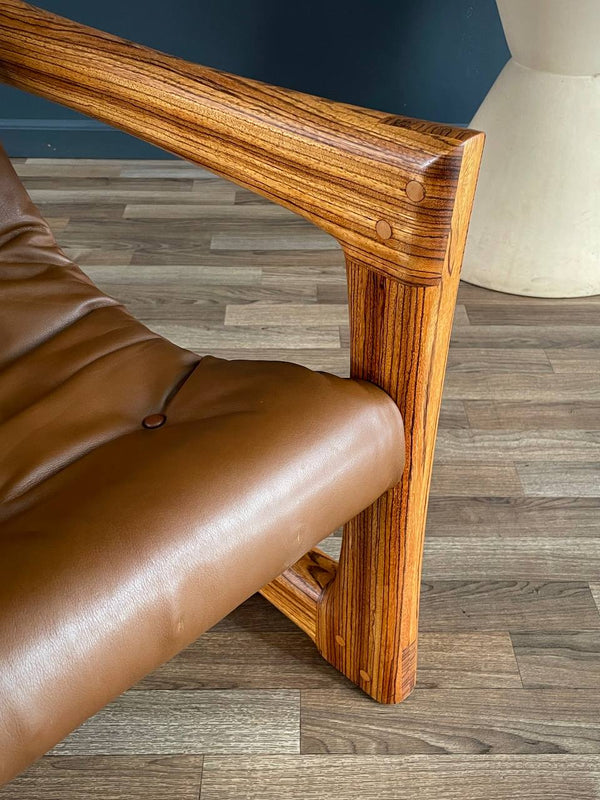 Mid-Century Modern Cantilever Zebra Wood & Leather Lounge Chair c.1970’s