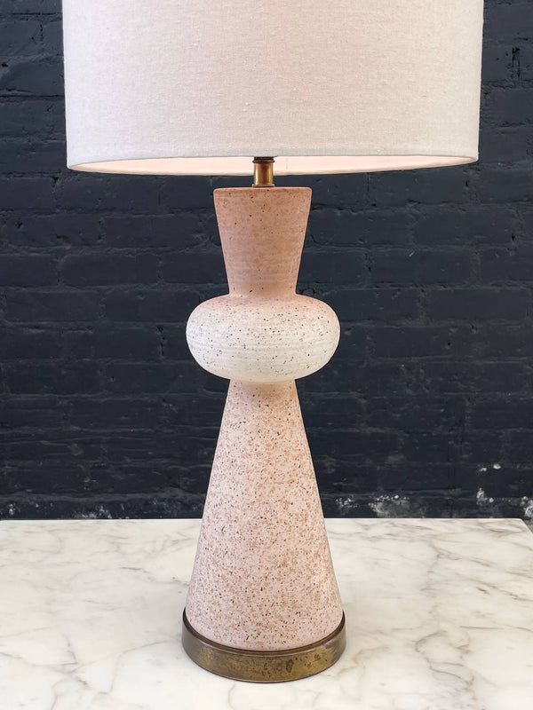 Mid-Century Modern Hourglass Ceramic & Brass Table Lamp, c.1960’s