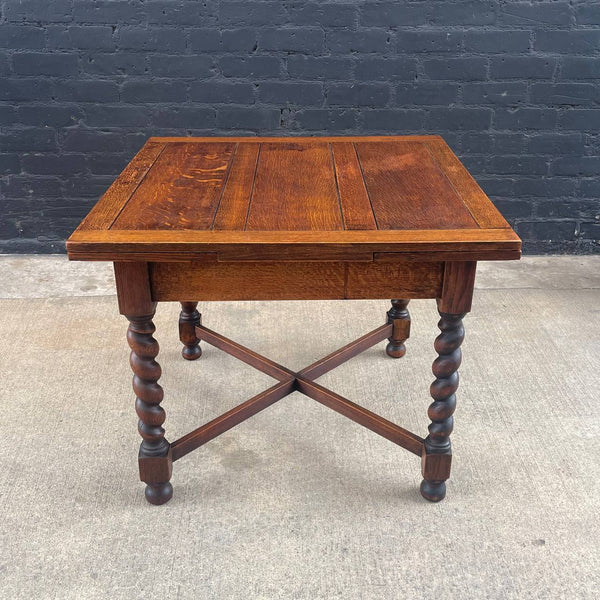 English Antique Oak Expanding Draw Leaf Dining Table, 1940’s