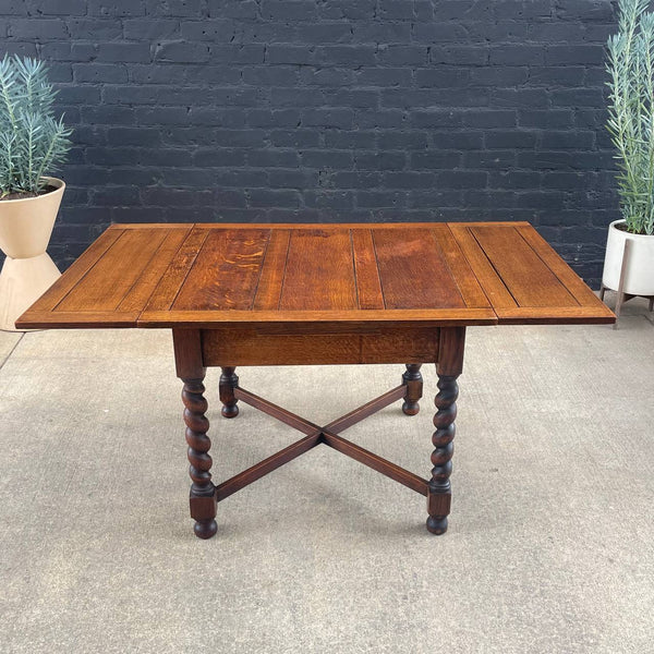 English Antique Oak Expanding Draw Leaf Dining Table, 1940’s