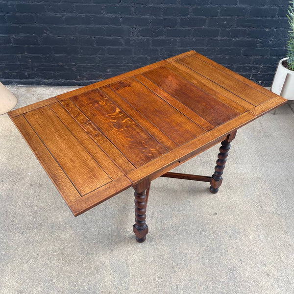 English Antique Oak Expanding Draw Leaf Dining Table, 1940’s