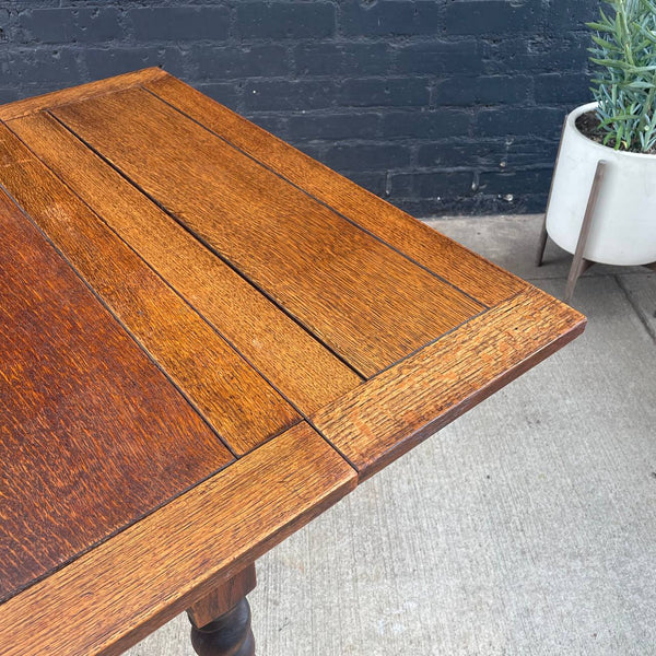 English Antique Oak Expanding Draw Leaf Dining Table, 1940’s