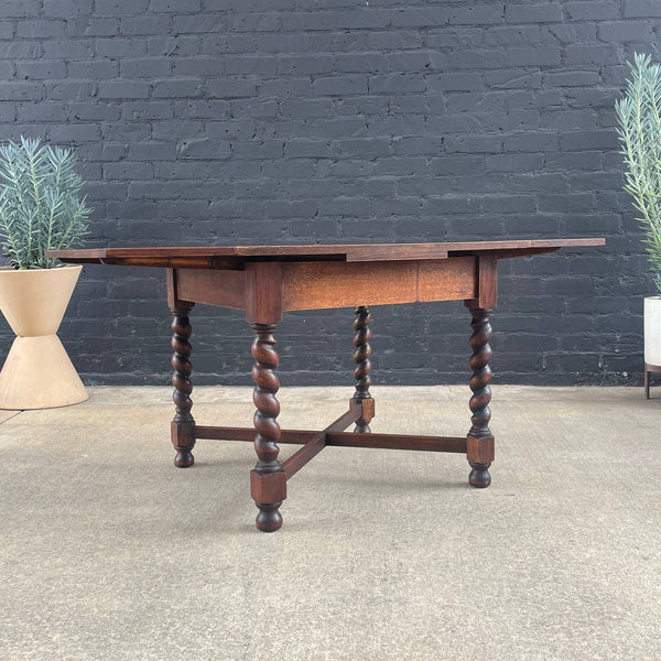 English Antique Oak Expanding Draw Leaf Dining Table, 1940’s