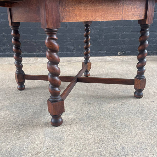 English Antique Oak Expanding Draw Leaf Dining Table, 1940’s