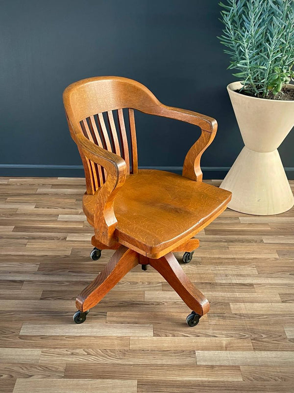 Mid-Century Oak Swivel Office Desk Chair, c.1960’s