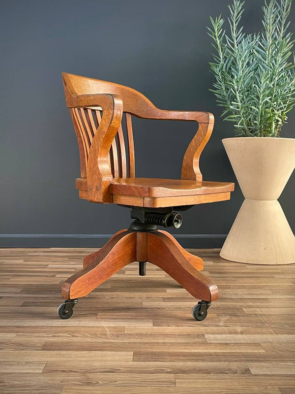 Mid-Century Oak Swivel Office Desk Chair, c.1960’s