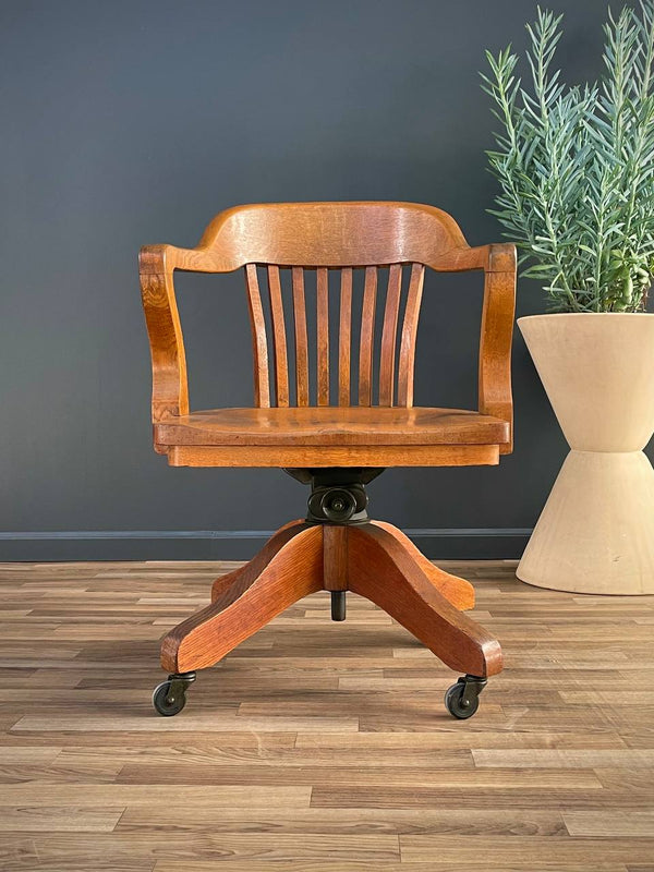 Mid-Century Oak Swivel Office Desk Chair, c.1960’s