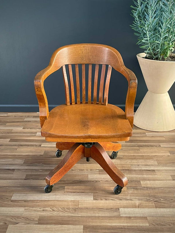 Mid-Century Oak Swivel Office Desk Chair, c.1960’s