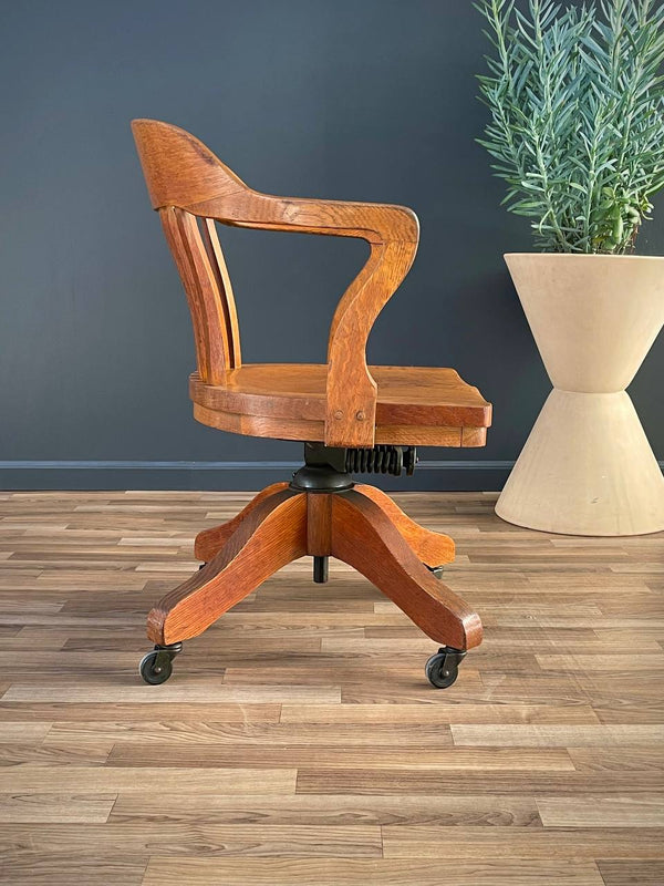 Mid-Century Oak Swivel Office Desk Chair, c.1960’s