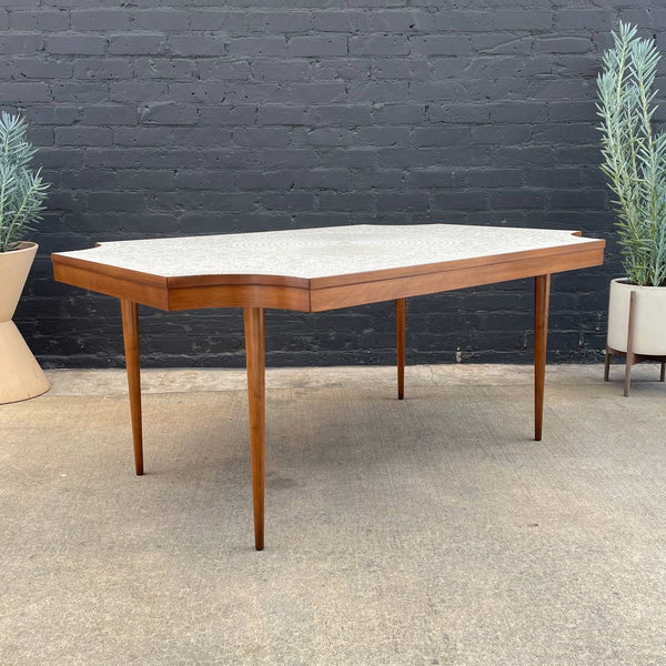 Vintage Mid-Century Modern Sculpted Ceramic & Walnut Dining Table, 1960’s