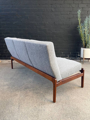 Mid-Century Modern Sculpted Walnut & New Tweed Fabric Sofa, c.1960’s
