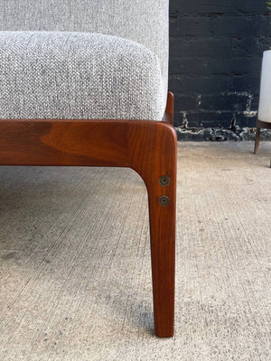 Mid-Century Modern Sculpted Walnut & New Tweed Fabric Sofa, c.1960’s