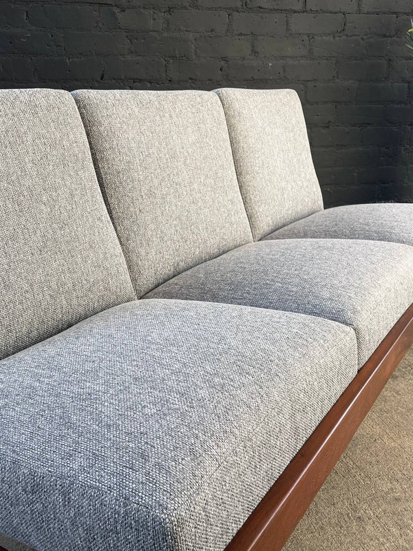 Mid-Century Modern Sculpted Walnut & New Tweed Fabric Sofa, c.1960’s