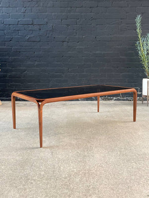 Mid-Century Modern Sculpted Walnut & Smoke Glass Coffee Table, c.1960’s