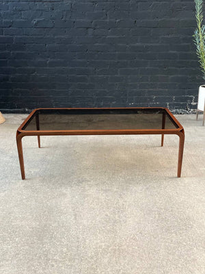 Mid-Century Modern Sculpted Walnut & Smoke Glass Coffee Table, c.1960’s
