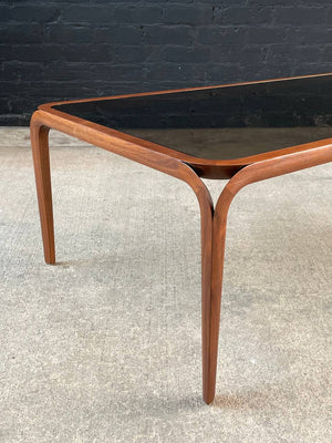 Mid-Century Modern Sculpted Walnut & Smoke Glass Coffee Table, c.1960’s