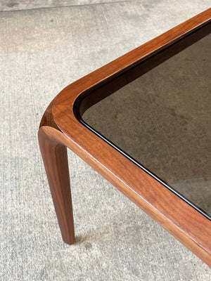 Mid-Century Modern Sculpted Walnut & Smoke Glass Coffee Table, c.1960’s