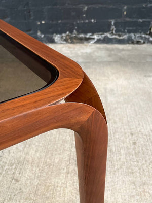 Mid-Century Modern Sculpted Walnut & Smoke Glass Coffee Table, c.1960’s