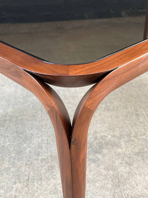 Mid-Century Modern Sculpted Walnut & Smoke Glass Coffee Table, c.1960’s