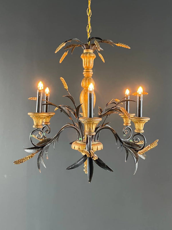 Vintage Italian Sheaf of Wheat Carved Wood Chandelier, c.1960’s