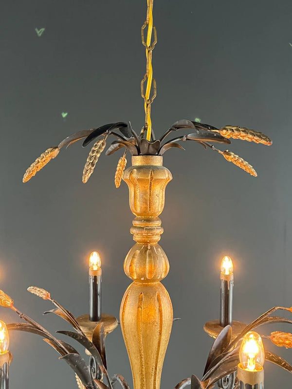 Vintage Italian Sheaf of Wheat Carved Wood Chandelier, c.1960’s