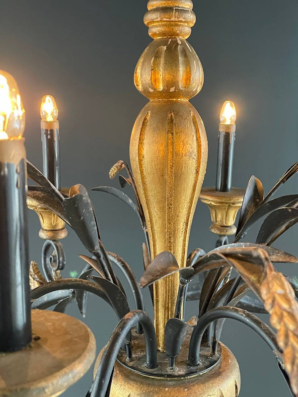 Vintage Italian Sheaf of Wheat Carved Wood Chandelier, c.1960’s