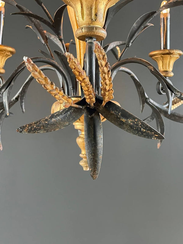 Vintage Italian Sheaf of Wheat Carved Wood Chandelier, c.1960’s