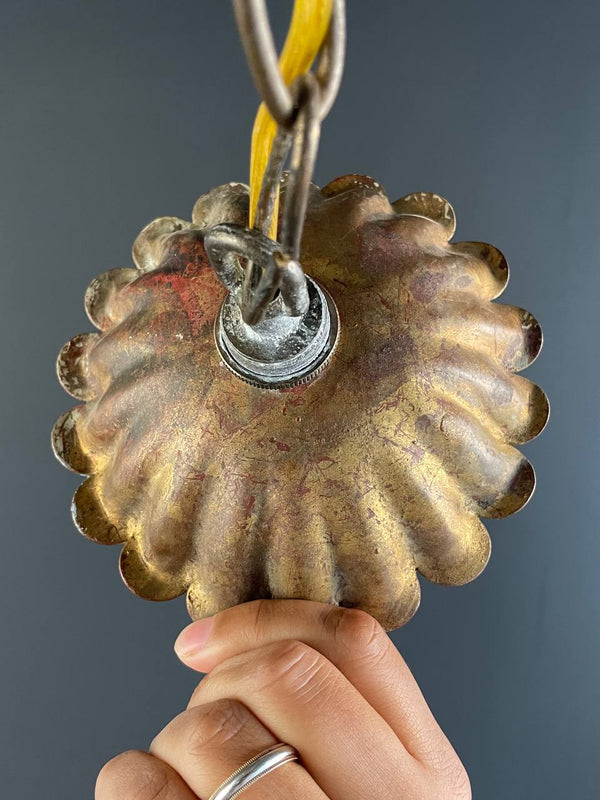 Vintage Italian Gold-Leafed Tole Chandelier With Porcelain Roses, c.1960’s