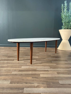 Mid-Century Modern Surfboard Style Walnut & Marble Stone Coffee Table, c.1960’s