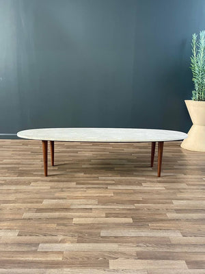 Mid-Century Modern Surfboard Style Walnut & Marble Stone Coffee Table, c.1960’s
