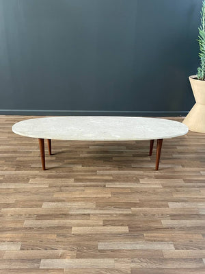 Mid-Century Modern Surfboard Style Walnut & Marble Stone Coffee Table, c.1960’s