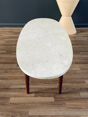 Mid-Century Modern Surfboard Style Walnut & Marble Stone Coffee Table, c.1960’s