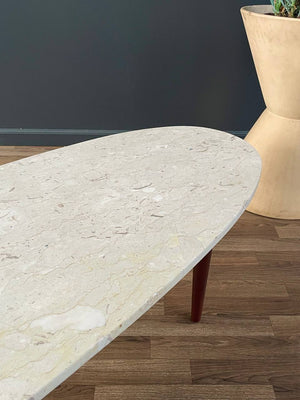 Mid-Century Modern Surfboard Style Walnut & Marble Stone Coffee Table, c.1960’s