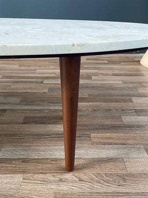 Mid-Century Modern Surfboard Style Walnut & Marble Stone Coffee Table, c.1960’s