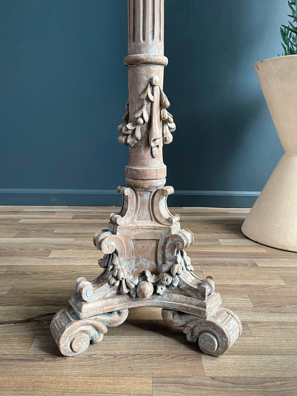 French Louis XVI Style Carved & Painted Wood Torchiere Lamp, c.1,920’s