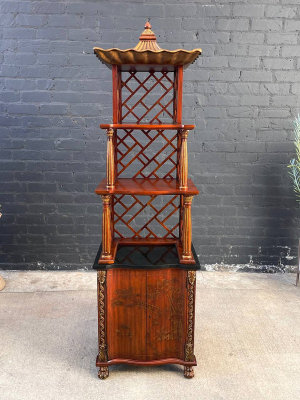 Chinoiserie-Themed, Painted & Parcel-Gilt Etagere Shelf by Maitland Smith