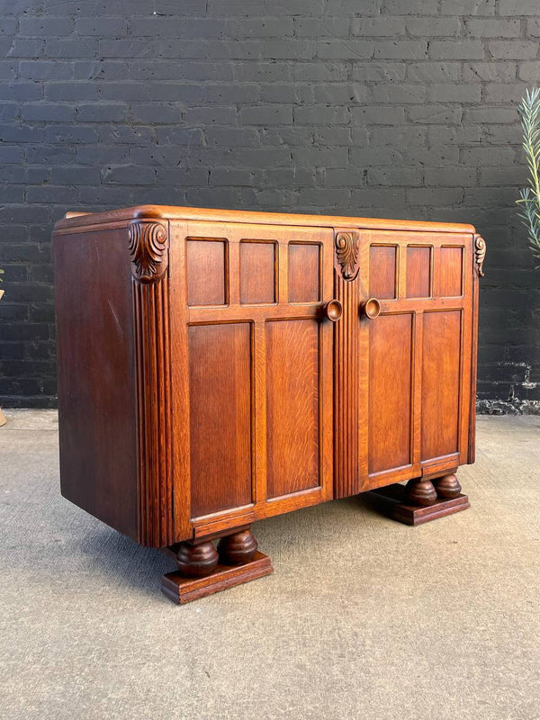 Art Deco Carved Oak Commode Cabinet, c.1940’s