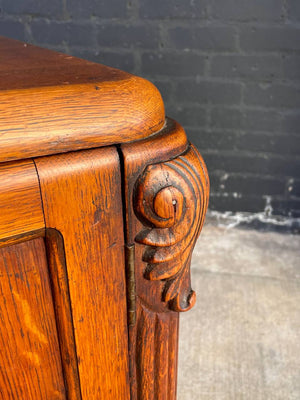 Art Deco Carved Oak Commode Cabinet, c.1940’s