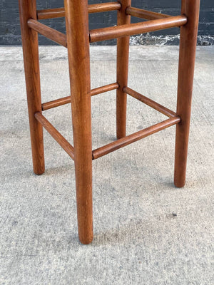 Pair of Mid-Century Modern Sculpted Slatted Walnut & Iron Bar Stools, c.1960’s