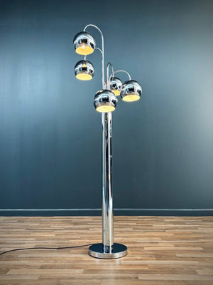 Mid-Century Modern Chrome Metal Orb Floor Lamp