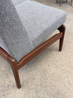 Mid-Century Modern Sculpted Walnut & New Tweed Fabric Sofa, c.1960’s