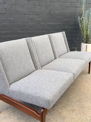 Mid-Century Modern Sculpted Walnut & New Tweed Fabric Sofa, c.1960’s