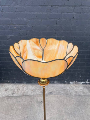 Antique Art Deco Style Torchiere Floor Lamp with Tiffany Style Shade, c.1970’s