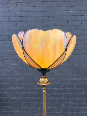 Antique Art Deco Style Torchiere Floor Lamp with Tiffany Style Shade, c.1970’s