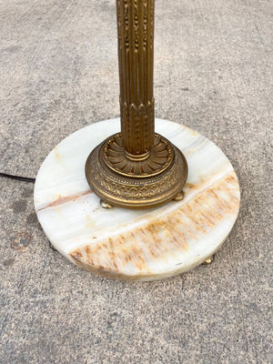 Antique Art Deco Style Torchiere Floor Lamp with Tiffany Style Shade, c.1970’s